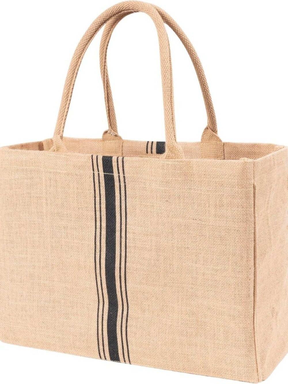 Stylish Jute Market Tote Bag with Handles, Eco-Friendly, Triple Stripe Design